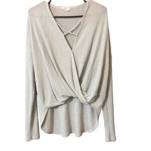 Hopely Womens Seafoam Green Long Sleeve V Neck Top Size Medium